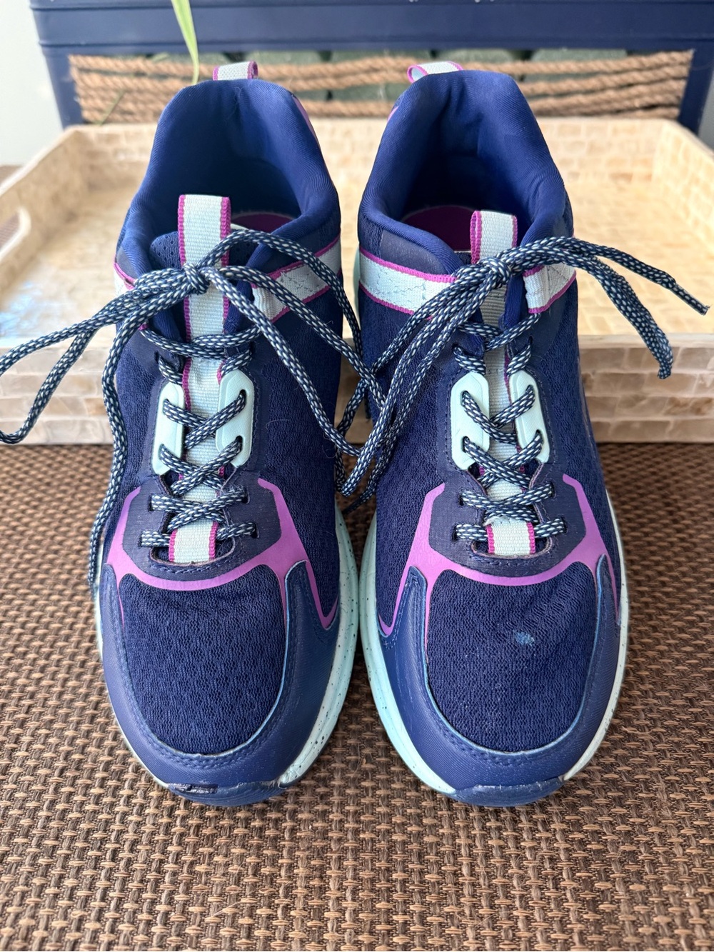 Avia Women's Navy Blue with ice blue & fushia Athletic Running Sneakers 8